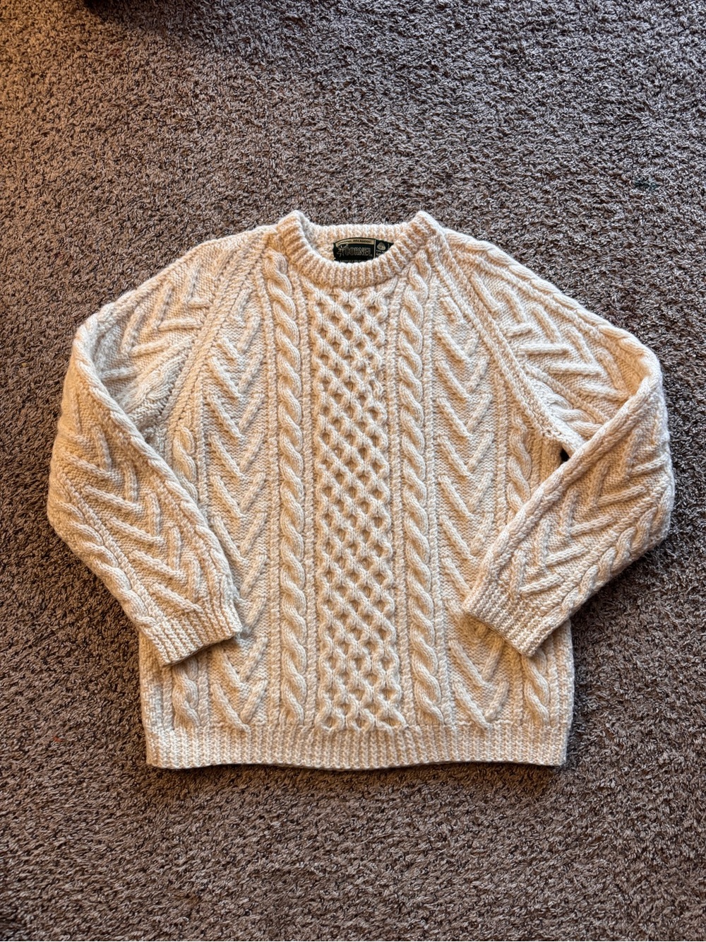 Cornel Irish Handkint Wool Aran Fisherman Cream Sweater Grandpacore Cottagecore